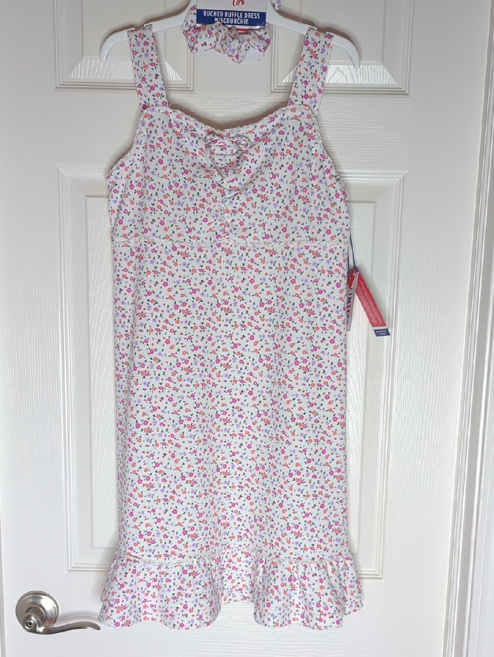 Limited Too Ruched Ruffle Dress With Hair Scrunchie 12/14 NWT
